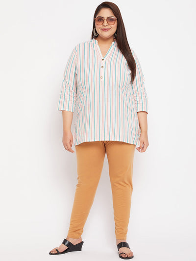 Fawn solid ankle length leggings with elastic waistband.
