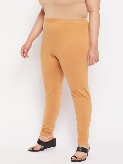 Fawn solid ankle length leggings with elasticated waistband.