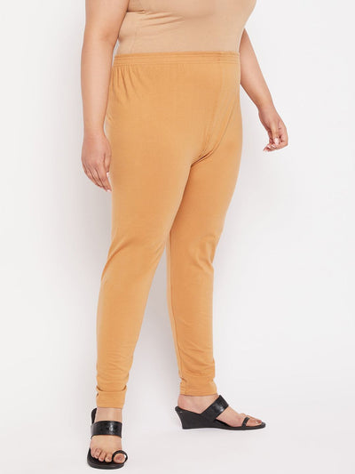 Fawn solid ankle length leggings with elasticated waistband.