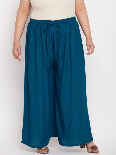 Aqua Blue Solid Rayon Jumbo Sharara with elasticated waistband and drawstring.