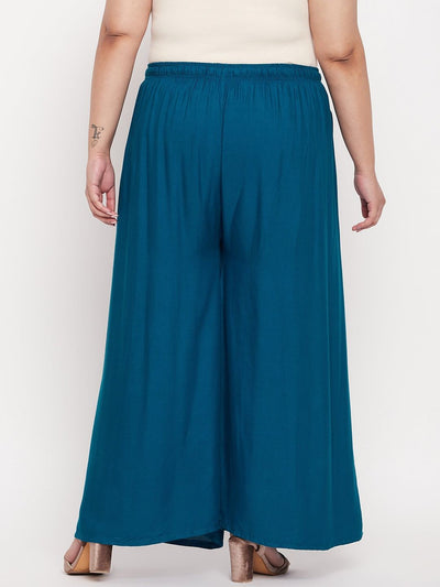 Aqua Blue Solid Rayon Jumbo Sharara with elasticated waistband and drawstring.
