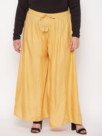 Fawn Solid Rayon Flared Sharara with Elasticated Waistband and Drawstring