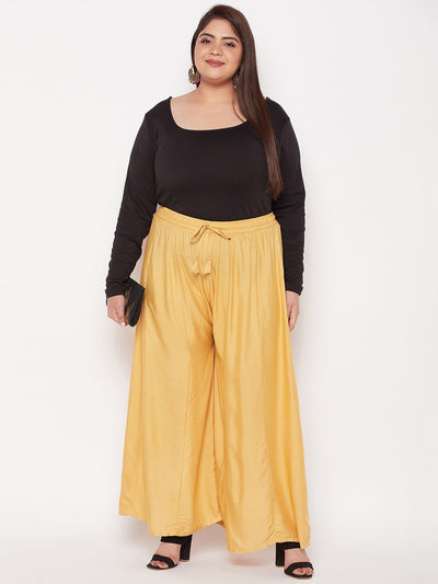Fawn Solid Rayon Flared Sharara with elasticated waistband and drawstring.