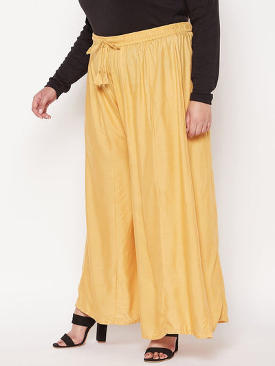 Fawn Solid Rayon Flared Sharara with elasticated waistband and drawstring.