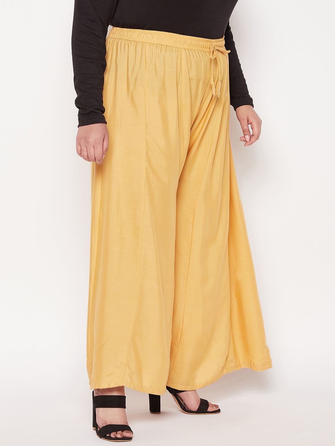 Fawn Solid Rayon Flared Sharara with elasticated drawstring waistband.