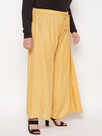 Fawn Solid Rayon Flared Sharara with elasticated drawstring waistband.