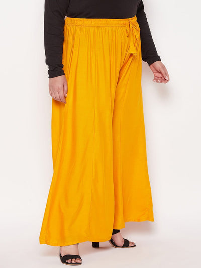 Mustard Solid Rayon Flared Sharara with elasticated waistband and drawstring