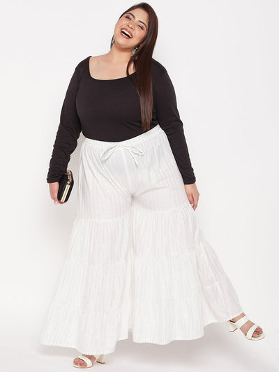 White Striped Rayon Flared Gharara