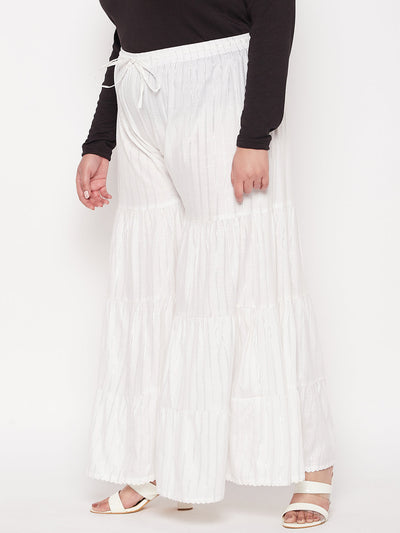 White Striped Rayon Flared Gharara