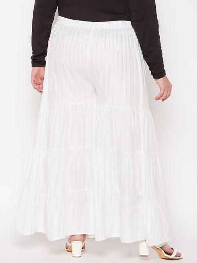 White Striped Rayon Flared Gharara