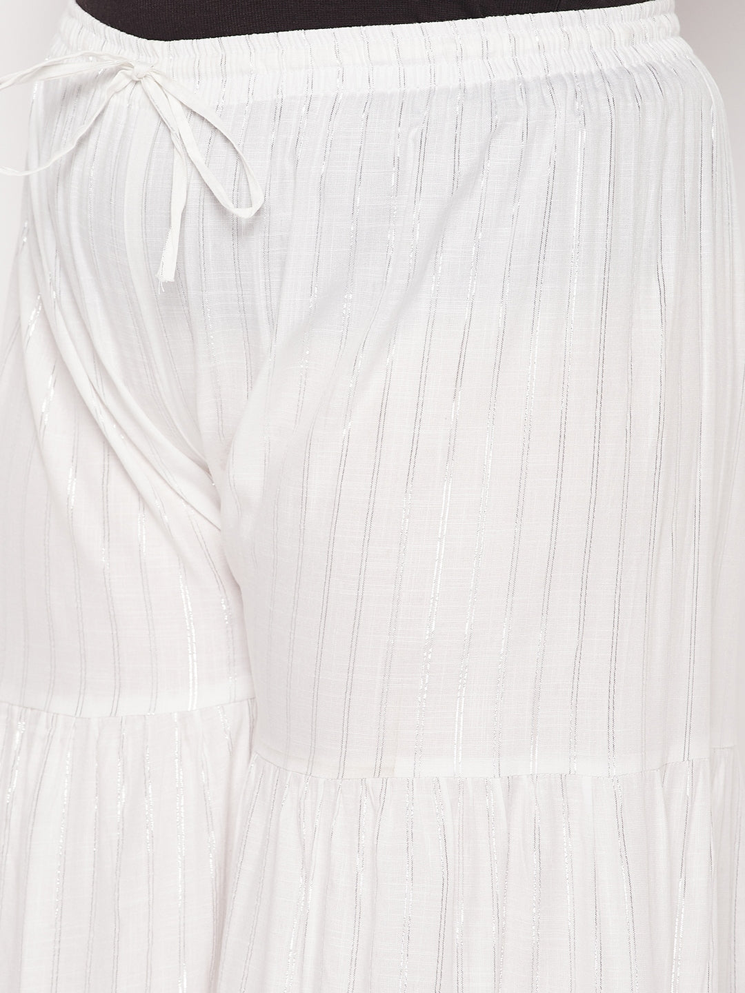 White Striped Rayon Flared Gharara