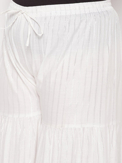 White Striped Rayon Flared Gharara