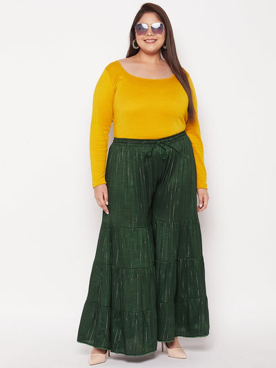 Bottle Green Striped Rayon Flared Gharara