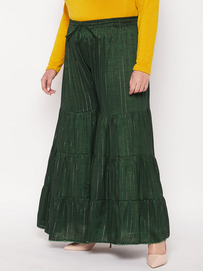 Bottle Green Striped Rayon Flared Gharara