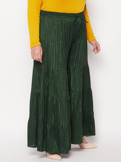 Bottle Green Striped Rayon Flared Gharara