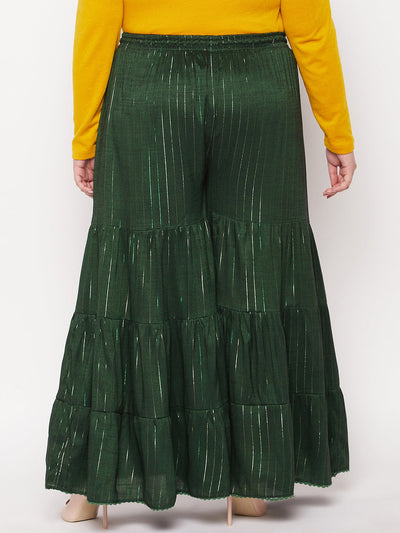 Bottle Green Striped Rayon Flared Gharara