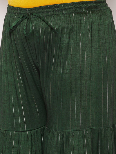 Bottle Green Striped Rayon Flared Gharara