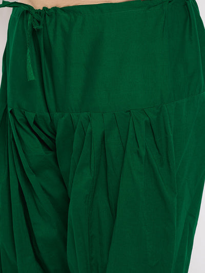 Bottle Green Solid Semi Patiala Cotton Salwar with drawstring waistband.