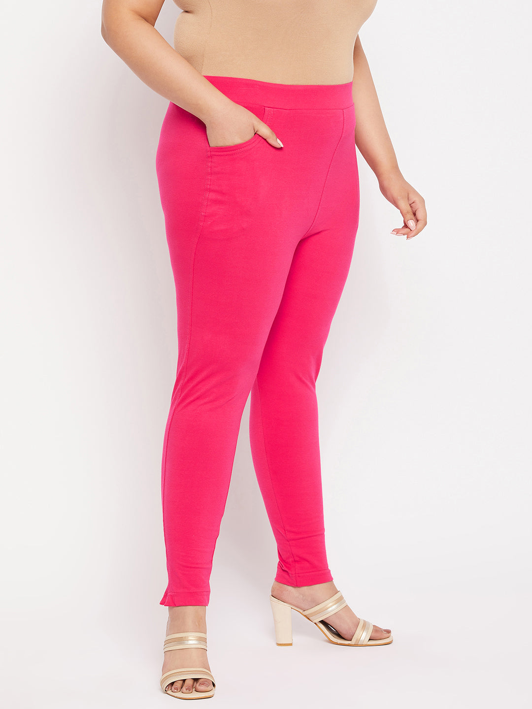 Magenta Solid Ankle Length Leggings