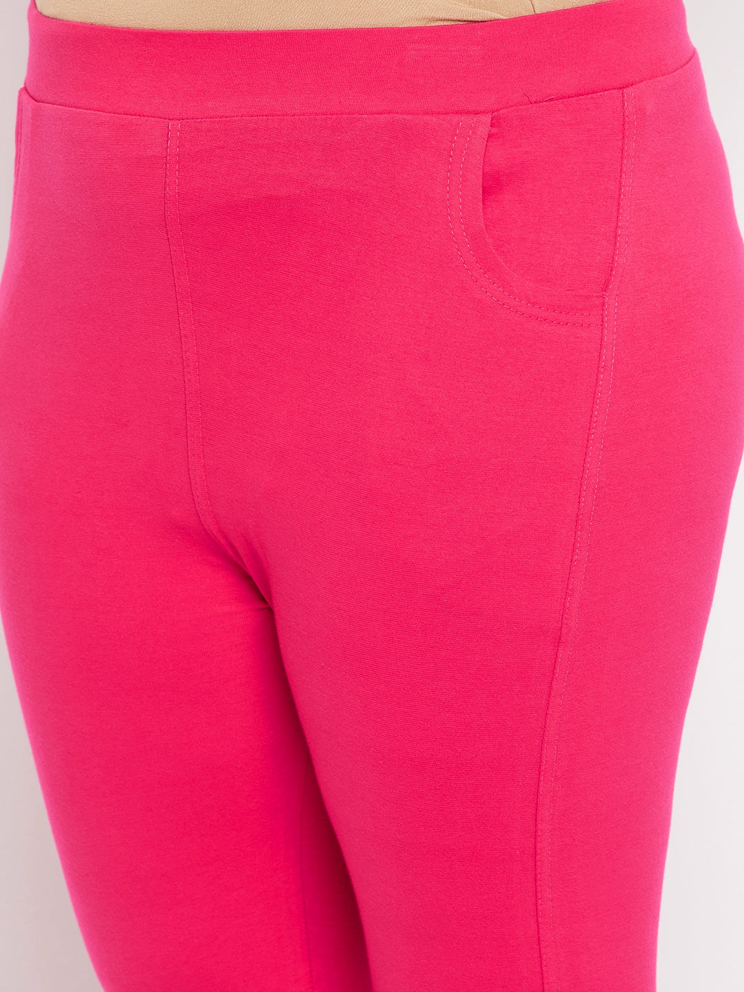 Magenta Solid Ankle Length Leggings