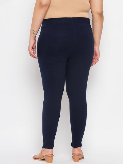 Navy Blue Solid Ankle Length Leggings