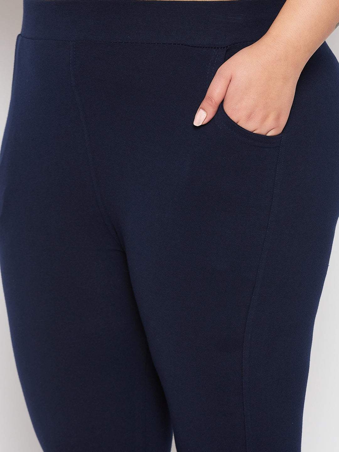 Navy Blue Solid Ankle Length Leggings