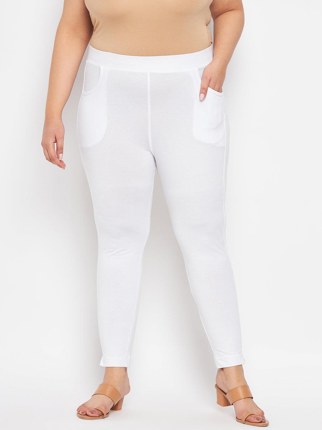 White Solid Ankle Length Leggings