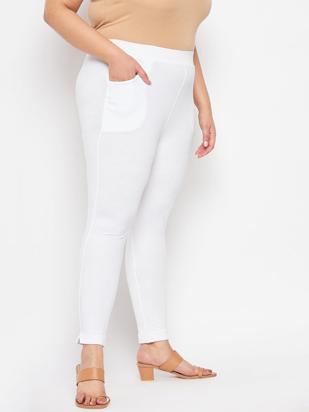 White Solid Ankle Length Leggings