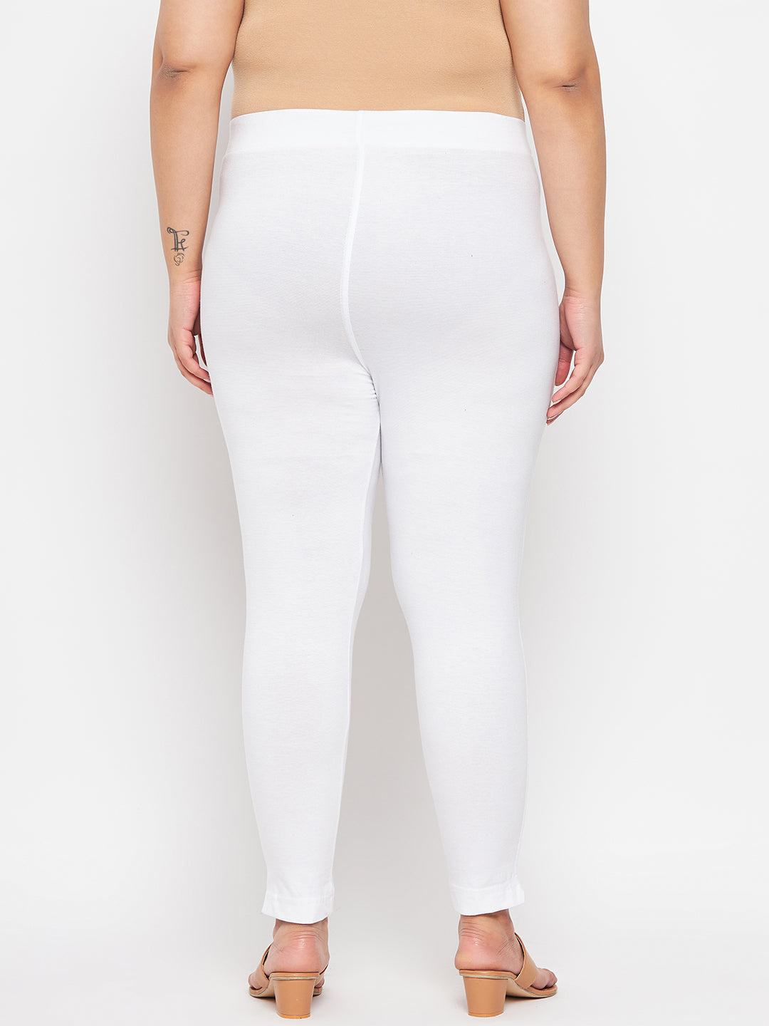 White Solid Ankle Length Leggings