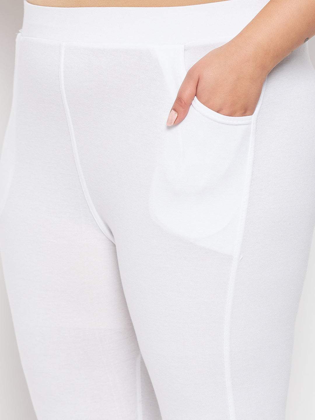 White Solid Ankle Length Leggings