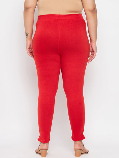 Red Solid Ankle Length Leggings