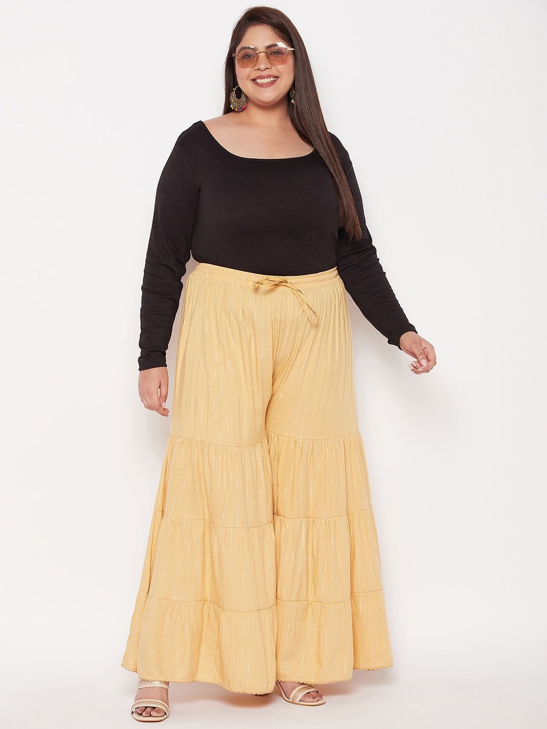 Fawn Striped Rayon Flared Gharara