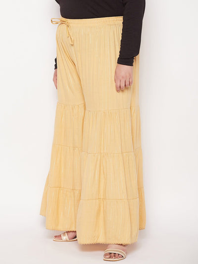 Fawn Striped Rayon Flared Gharara