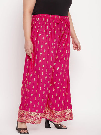 Magenta Printed Wide Leg Rayon Palazzo