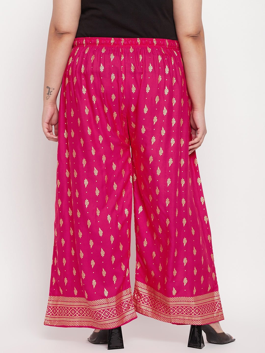 Magenta Printed Wide Leg Rayon Palazzo