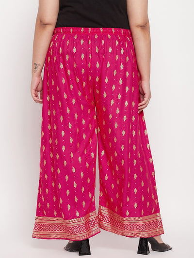 Magenta Printed Wide Leg Rayon Palazzo