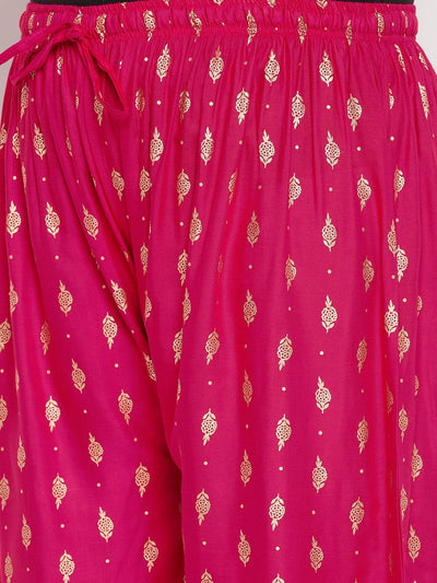 Magenta Printed Wide Leg Rayon Palazzo