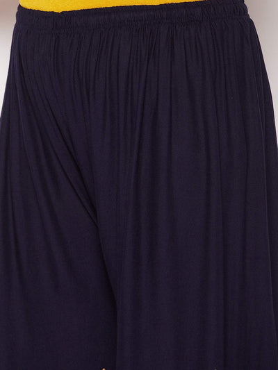 Navy Blue Printed Wide Leg Rayon Palazzo