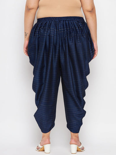 Navy Blue Striped Rayon Dhoti Salwar with Elasticated Waistband and Drawstring