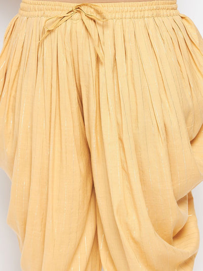 Fawn Striped Rayon Dhoti Salwar with silver stripes and elasticated waistband.