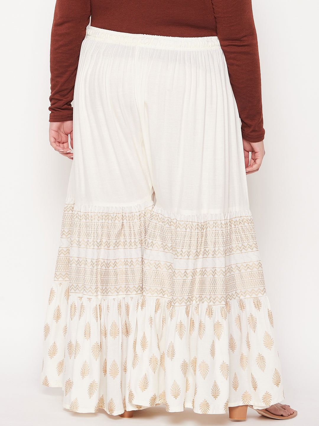Cream Printed Rayon Flared Gharara