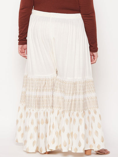 Cream Printed Rayon Flared Gharara