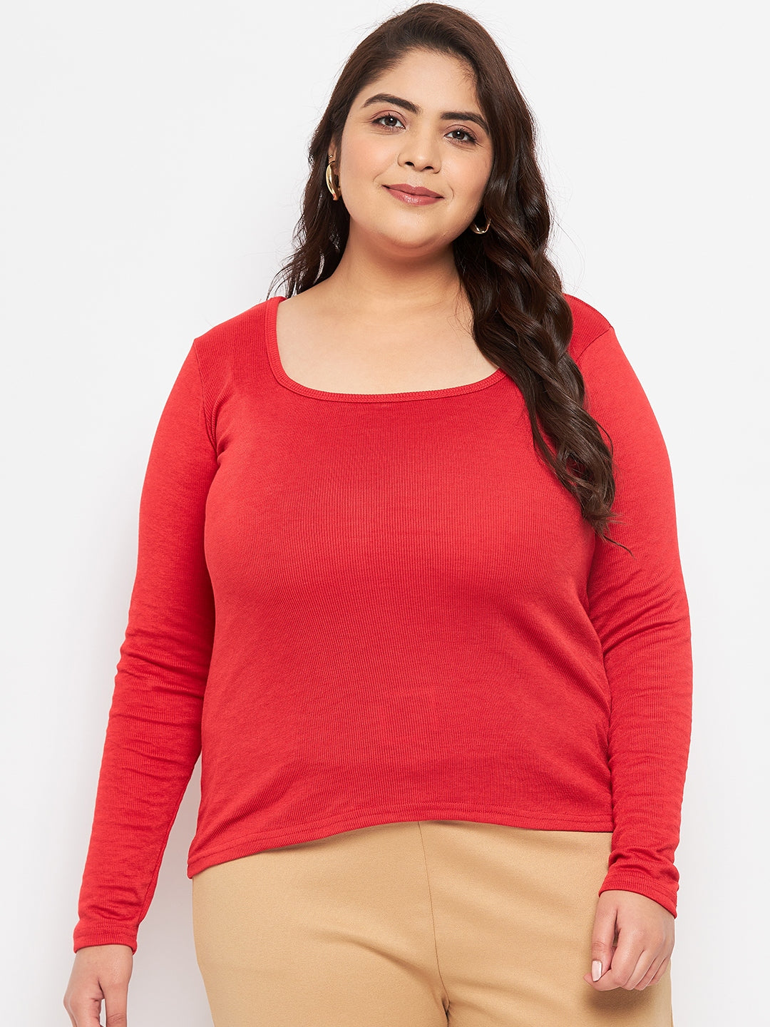 Red Solid Full Sleeves Top