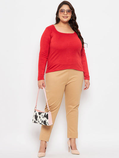 Red Solid Full Sleeves Top