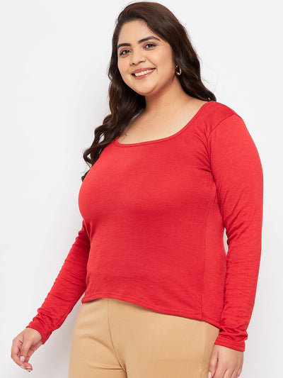 Red Solid Full Sleeves Top