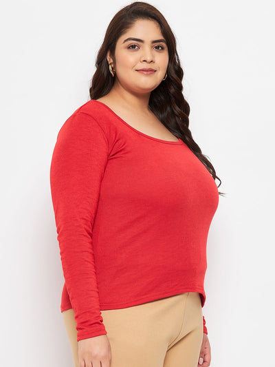 Red Solid Full Sleeves Top