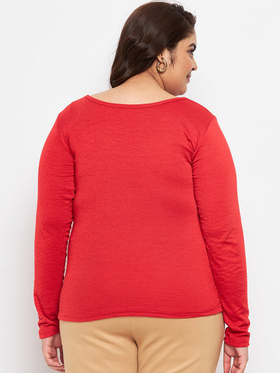 Red Solid Full Sleeves Top