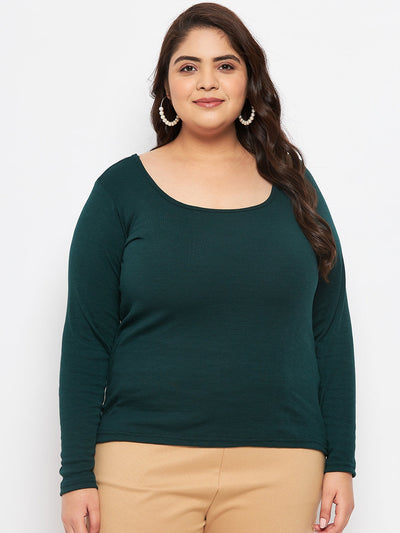 Bottle Green Solid Full Sleeves Top