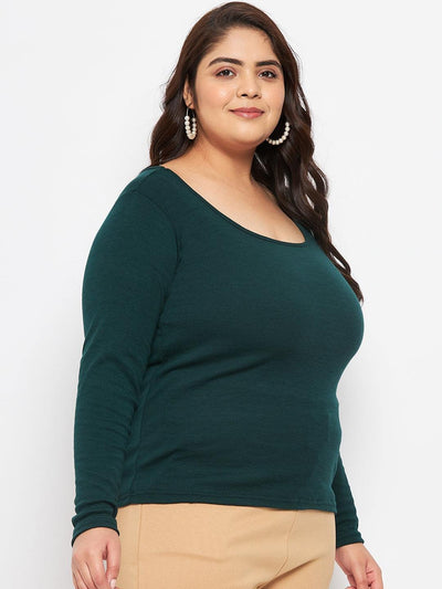 Bottle Green Solid Full Sleeves Top
