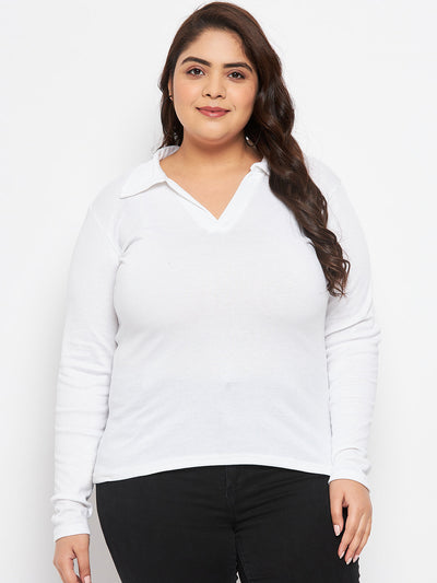 White Collar Neck Solid Top